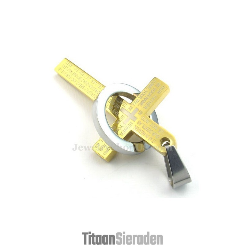 Titanium Gouden Kruishanger Met Schriftgedeelte (Gratis Ketting) Titanium Gouden Kruishanger Met Schriftgedeelte (Gratis Ketting)