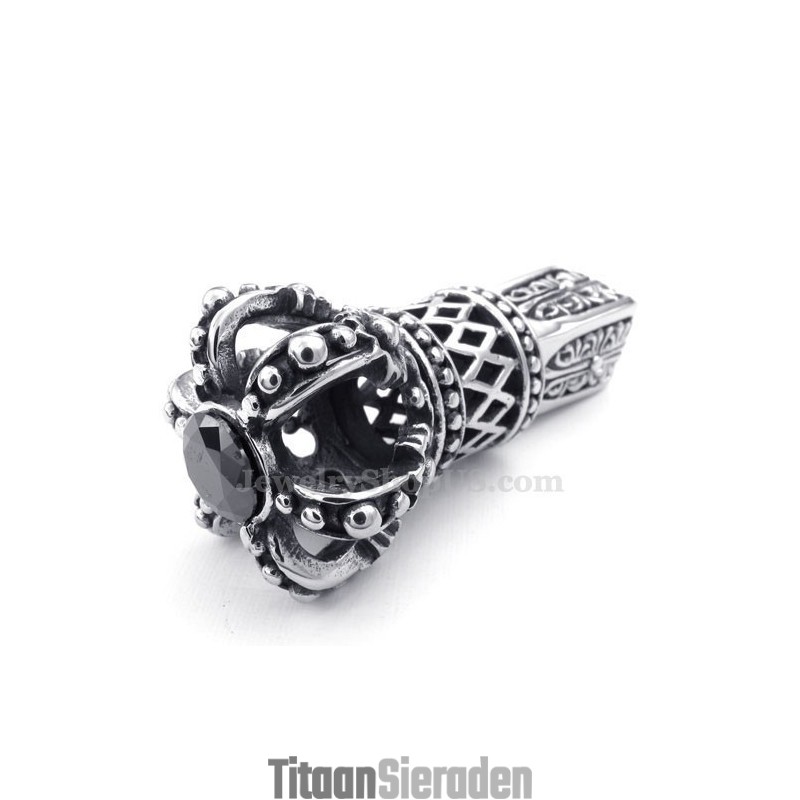 Zwarte Titanium Keizerskroon Hanger Met Zirkonia (Gratis Ketting)