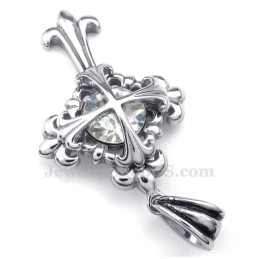 Witte Zirkoon Titanium Bloemenkruis Hanger Ketting (Gratis Ketting)