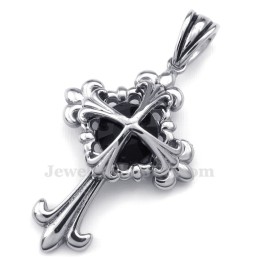 Zwarte Zirkoon Titanium Bloemenkruis Hanger Ketting (Gratis Ketting)