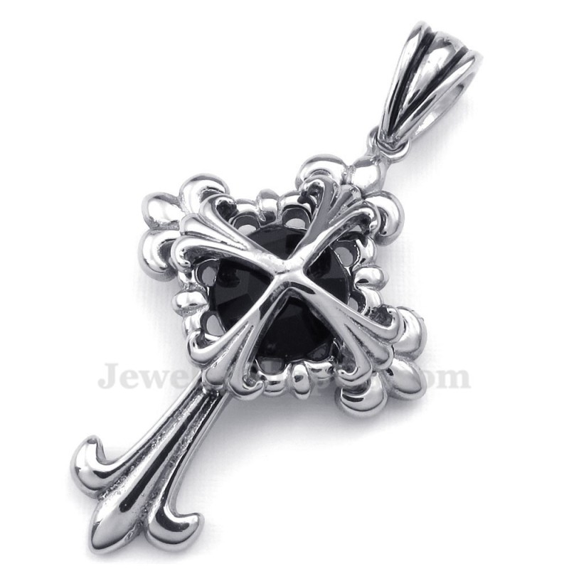 Zwarte Zirkoon Titanium Bloemenkruis Hanger Ketting (Gratis Ketting) Zwarte Zirkoon Titanium Bloemenkruis Hanger Ketting (Gratis Ketting)
