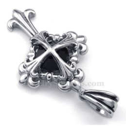 Zwarte Zirkoon Titanium Bloemenkruis Hanger Ketting (Gratis Ketting)