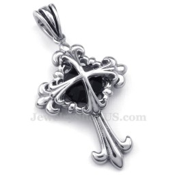 Zwarte Zirkoon Titanium Bloemenkruis Hanger Ketting (Gratis Ketting)