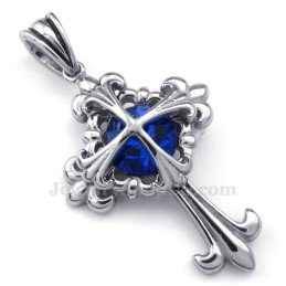 Ketting Met Blauwe Zirkoon En Kruisvormige Titanium Bloem (Gratis Ketting)