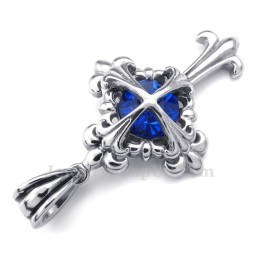Ketting Met Blauwe Zirkoon En Kruisvormige Titanium Bloem (Gratis Ketting)