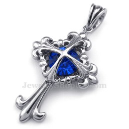 Ketting Met Blauwe Zirkoon En Kruisvormige Titanium Bloem (Gratis Ketting)