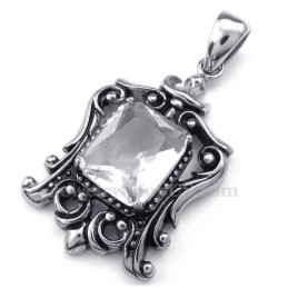 Ketting Met Witte Zirkoon En Titanium Hanger (Gratis Ketting)