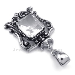 Ketting Met Witte Zirkoon En Titanium Hanger (Gratis Ketting)
