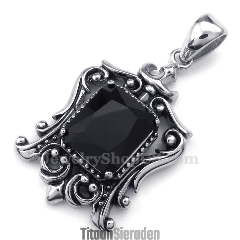 Zwarte Zirkoon Titanium Hanger Ketting (Gratis Ketting)