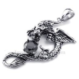 Zwarte Zirkoon Titanium Pterosaur Hanger Ketting (Gratis Ketting)