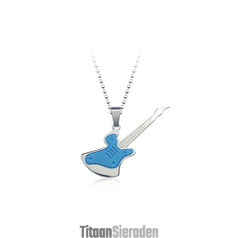 Modeblauwe Gitaar Titanium Hanger - Gratis Ketting