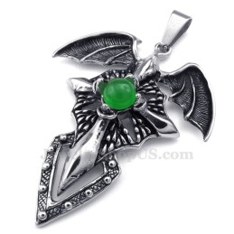 Groene Kralen Titanium Pterosaur Hanger Ketting (Gratis Ketting)
