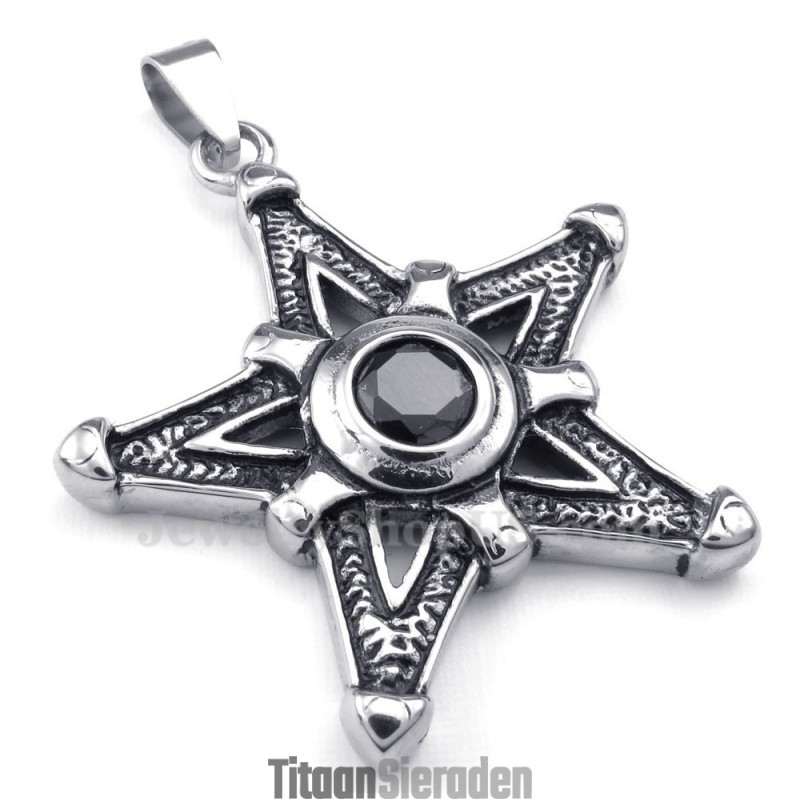 Zwarte Titanium Gelukssterhanger Met Zirkonia (Gratis Ketting)