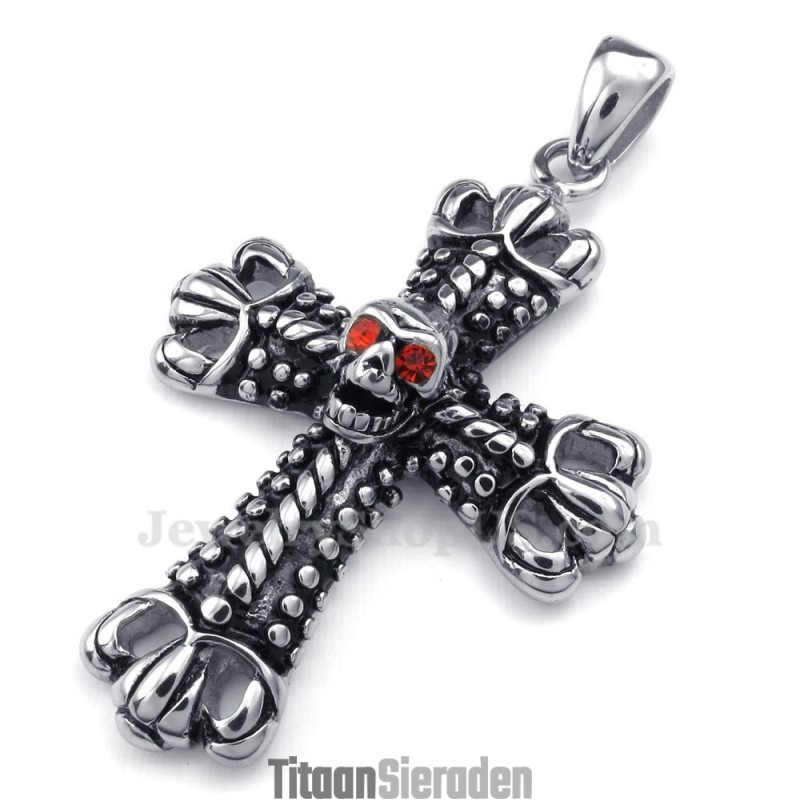 Titanium Kruishanger Ketting Versierd Met Schedel (Gratis Ketting) Titanium Kruishanger Ketting Versierd Met Schedel (Gratis Ketting)