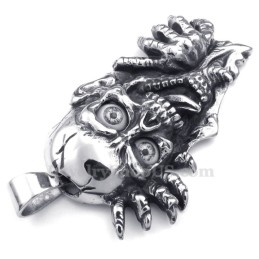 Titanium Schedel Hanger Ketting Met Zwarte Ogen (Gratis Ketting)