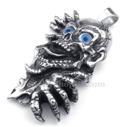 Titanium Blauwe Ogen Schedel Hanger Ketting (Gratis Ketting)