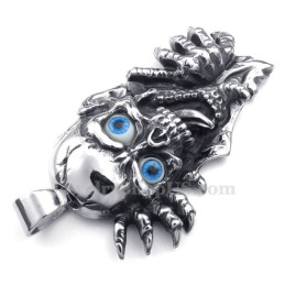 Titanium Blauwe Ogen Schedel Hanger Ketting (Gratis Ketting)