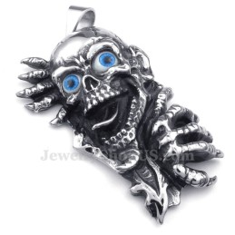 Titanium Blauwe Ogen Schedel Hanger Ketting (Gratis Ketting)