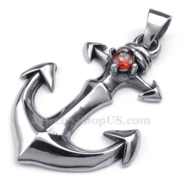 Ketting Met Rode Zirkonia En Titanium Ankerhanger (Gratis Ketting)