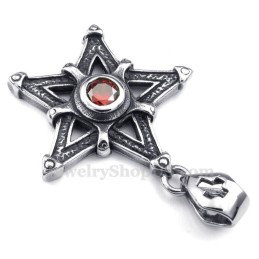 Rode Zirkoon Titanium Ster Hanger Ketting (Gratis Ketting)