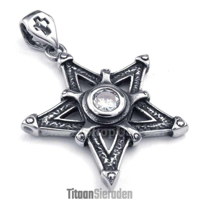 Witte Zirkoon Titanium Ster Hanger Ketting (Gratis Ketting)