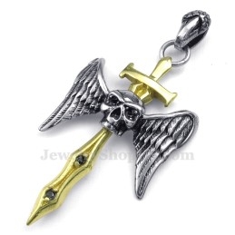Gouden Zwaard Titanium Schedel Kruis Hanger Ketting (Gratis Ketting)
