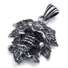 Titanium Schedel Hanger Ketting Met Boomblad (Gratis Ketting)