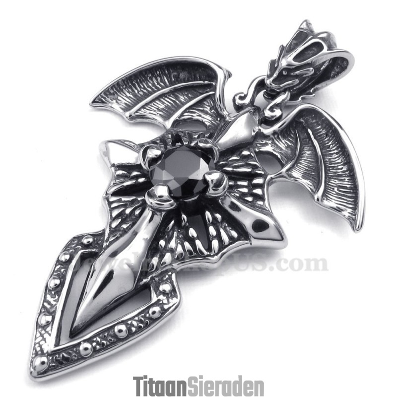 Zwarte Zirkoon Titanium Pterosaur Hanger Ketting (Gratis Ketting)
