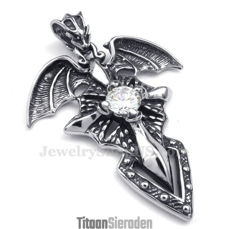 Witte Zirkoon Titanium Pterosauriër Hanger Ketting (Gratis Ketting) Witte Zirkoon Titanium Pterosauriër Hanger Ketting (Gratis Ketting)
