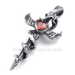 Rode Zirkoon Zwaardvleugels Titanium Kruis Hanger Ketting (Gratis Ketting)