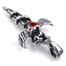 Rode Zirkoon Zwaardvleugels Titanium Kruis Hanger Ketting (Gratis Ketting)