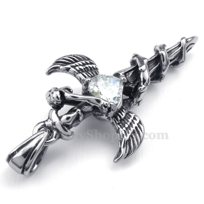 Witte Zirkoon Zwaardvleugels Titanium Kruis Hanger Ketting (Gratis Ketting) Witte Zirkoon Zwaardvleugels Titanium Kruis Hanger Ketting (Gratis Ketting)