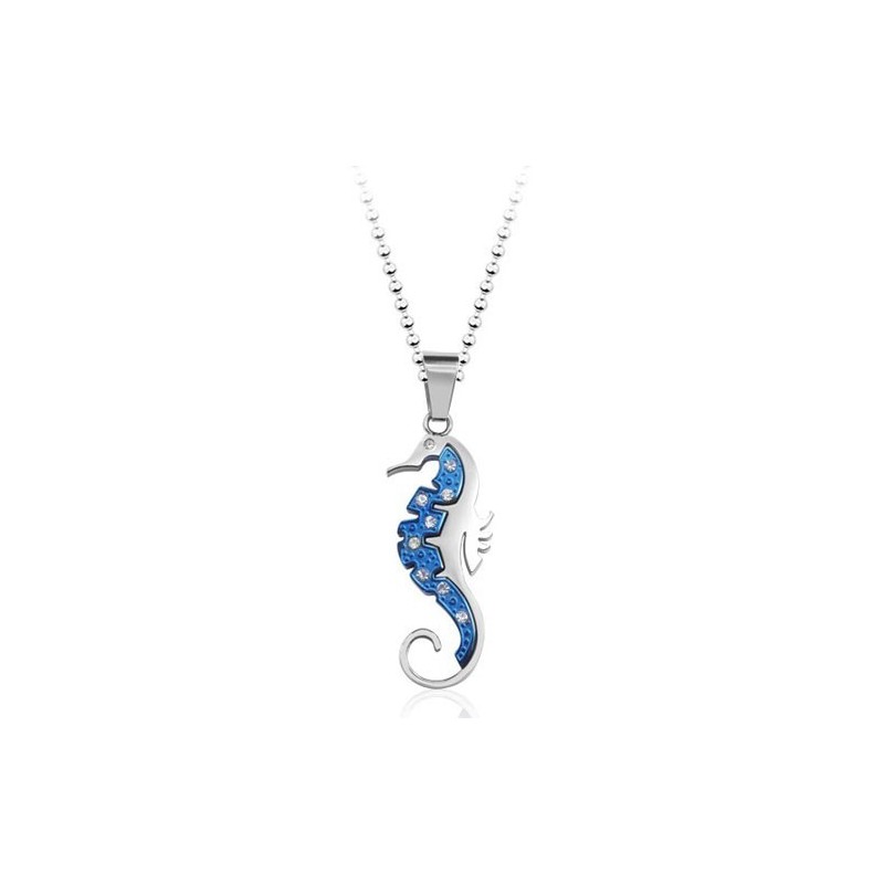 Nieuwe Stijl Blauwe Hippocampus Kaup Titanium Hanger Met Diamanten - Gratis Ketting Nieuwe Stijl Blauwe Hippocampus Kaup Titanium Hanger Met Diamanten - Gratis Ketting
