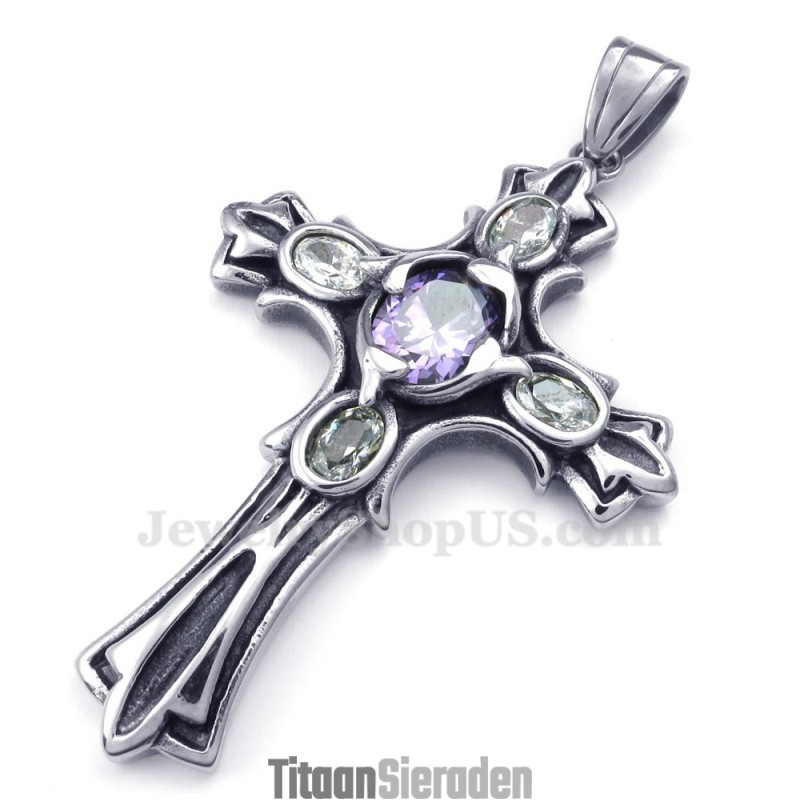 Paarse Zirkoon Titanium Kruis Hanger Ketting (Gratis Ketting) Paarse Zirkoon Titanium Kruis Hanger Ketting (Gratis Ketting)