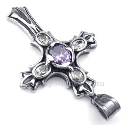 Paarse Zirkoon Titanium Kruis Hanger Ketting (Gratis Ketting)