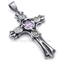 Paarse Zirkoon Titanium Kruis Hanger Ketting (Gratis Ketting)