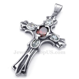 Rode Zirkoon Titanium Kruis Hanger Ketting (Gratis Ketting)