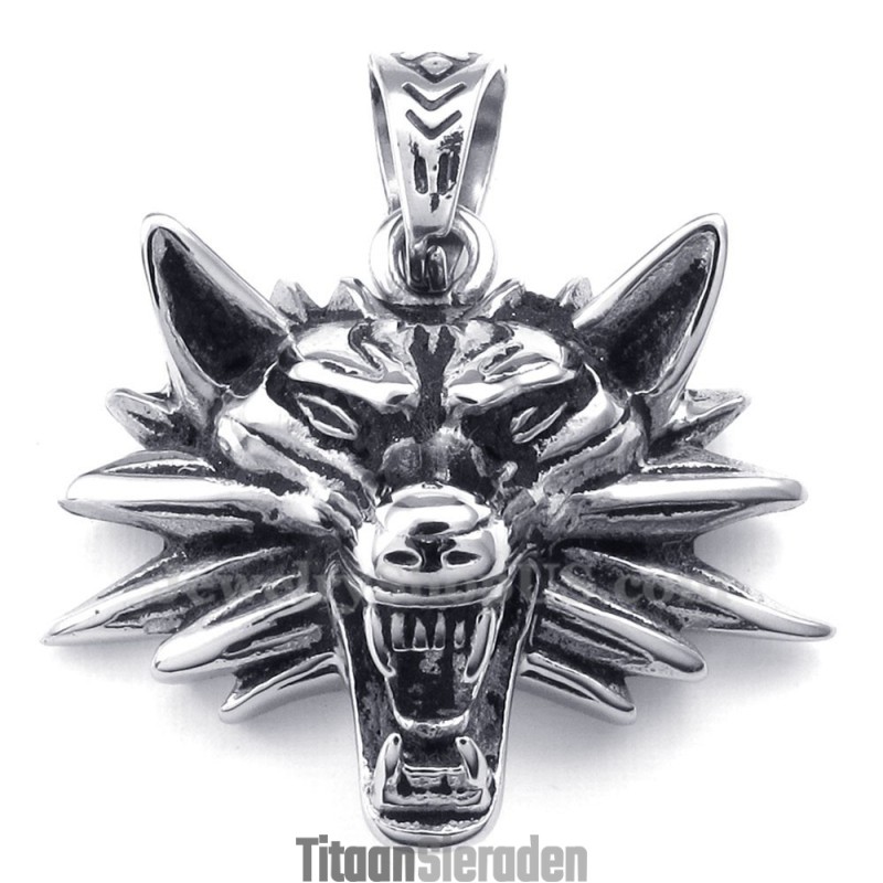 Titanium Wolf Hanger Ketting (Gratis Ketting)