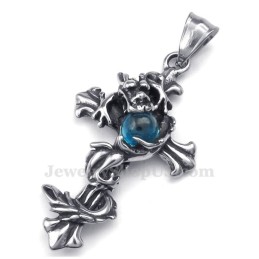 Draakblauwe Kraal Titanium Kruis Hanger Ketting (Gratis Ketting)