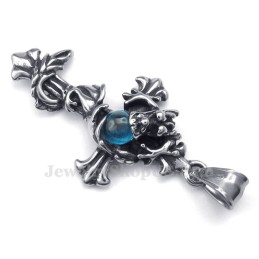 Draakblauwe Kraal Titanium Kruis Hanger Ketting (Gratis Ketting)