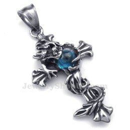 Draakblauwe Kraal Titanium Kruis Hanger Ketting (Gratis Ketting)
