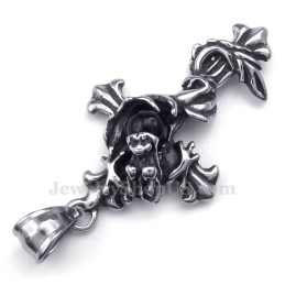 Draak Zwarte Kraal Titanium Kruis Hanger Ketting (Gratis Ketting)