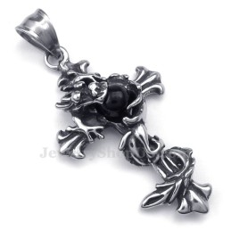 Draak Zwarte Kraal Titanium Kruis Hanger Ketting (Gratis Ketting)