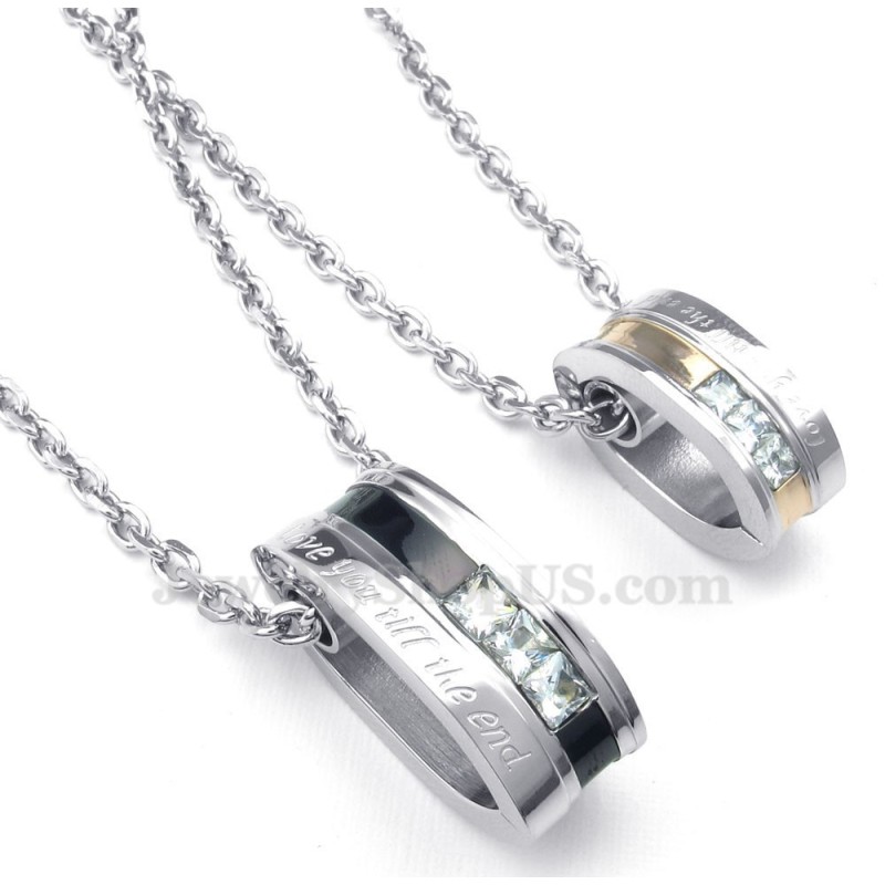 Ketting Met Hanger Van Wit Zirkoon En Titanium Cirkels (Gratis Ketting) (Één Paar) Ketting Met Hanger Van Wit Zirkoon En Titanium Cirkels (Gratis Ketting) (Één Paar)