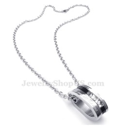 Ketting Met Hanger Van Wit Zirkoon En Titanium Cirkels (Gratis Ketting) (Één Paar)