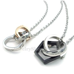 Titanium Koppels In Elkaar Grijpende Cirkels Harten Hanger Ketting (Gratis Ketting) (Één Paar)
