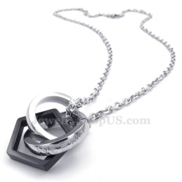 Titanium Koppels In Elkaar Grijpende Cirkels Harten Hanger Ketting (Gratis Ketting) (Één Paar)