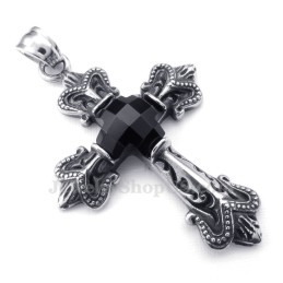 Zwarte Zirkonia Kruis Titanium Hanger Ketting (Gratis Ketting)