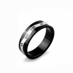 Romeinse Cijfers Wave Heren 6Mm Zwarte Titanium Ring