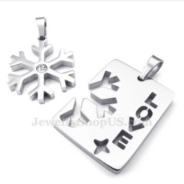Zilveren Titanium Ketting Met Sneeuwvlokhanger (Gratis Ketting) (Één Paar)